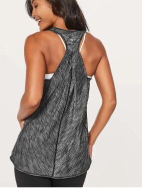 lululemon Essential Tank *Pleated (Tiger Space Dye Black White) ) Gray Racerbac